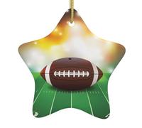 Ballon de football américain sur herbe en céramique à suspendre pour sapin de Noël - Pendentif en forme d'étoile parfait pour les décorations de Noël intérieures et extérieures