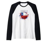 Ballon de Football avec Drapeau du Chili - Éclaboussures de Peinture - Sports patriotiques Manche Raglan