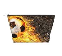 Ballon De Football dans des Flammes De Feu Brûlantes, Trousse de Toilette Trousse de Maquillage Sac à cosmétiques Trousse de Toilette de Voyage Portable