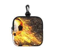 Ballon de Football dans Les Flammes d'un feu Ardent,Pochette de Rangement carrée à Fermeture éclair, Porte-Monnaie en néoprène, Petit Portefeuille, Pochette à Monnaie, Porte-Monnaie