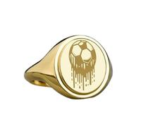 Ballon de football en argent sterling 925 | Bague plaquée or | Chevalière ovale 15 x 13 mm | Taille de l'anneau : 5-12,5 US | Avelaibal | LKDR_0506