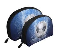 Ballon de Football imprimé à l'eau, Trousse de Maquillage Coquille Femme Petit Porte-Monnaie Trousse de Toilette Trousse à cosmétiques 2 pièces