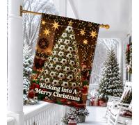 Ballon de football pour sapin de Noël, citation de vacances, drapeau de | Arbre de ballon de football, drapeau de cour, thème sports de vacances, décoration de cour extérieure, esprit festif d'hiver