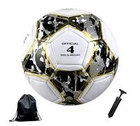 Ballon de Football Taille 5,Foot-Ball Match Entraînement Adolescents Ballon de Football avec Pompe à Air Sac en Filet et Aiguille pour 11 Réguliers D'équipe (l'or Noir, Taille 4)
