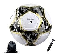 Ballon de Football Taille 5,Foot-Ball Match Entraînement Adolescents Ballon de Football avec Pompe à Air Sac en Filet et Aiguille pour 11 Réguliers D'équipe (l'or Noir, Taille 5)