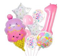 Ballon de Glace Fille, 9 Pièces Ballons Anniversaire en Aluminium, Ballon en Forme de Glace Mignon Ballons Helium Crème Glacée pour Enfants Décorations de Fête D'anniversaire (Rose-1)