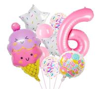 Ballon de Glace Fille, 9 Pièces Ballons Anniversaire en Aluminium, Ballon en Forme de Glace Mignon Ballons Helium Crème Glacée pour Enfants Décorations de Fête D'anniversaire (Rose-6)