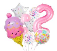 Ballon de Glace Fille, 9 Pièces Ballons Anniversaire en Aluminium, Ballon en Forme de Glace Mignon Ballons Helium Crème Glacée pour Enfants Décorations de Fête D'anniversaire (Rose-2)