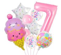 Ballon de Glace Fille, 9 Pièces Ballons Anniversaire en Aluminium, Ballon en Forme de Glace Mignon Ballons Helium Crème Glacée pour Enfants Décorations de Fête D'anniversaire (Rose-7)