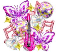 Ballon de Musique Rosa, 16 Pezzi Ensemble de Ballons Thème Musique, Guitare Note Boule Disco Papillon Cœur Étoile Ballons Aluminium per Decorazione di Compleanno Feste Musica