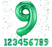 Ballon de numéros d'anniversaire pour fête, 9 ans | Ballon en aluminium vert 9 Ballon géant en aluminium XXL en 40" 101 cm décoration d'anniversaire ballon numéro décoration pour un anniversaire. Vol
