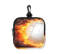 Ballon de Volley-Ball Cool Fire Flame,Pochette de Rangement carrée à Fermeture éclair, Porte-Monnaie en néoprène, Petit Portefeuille, Pochette à Monnaie, Porte-Monnaie