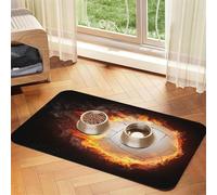 Ballon de Volley-Ball Cool Fire Flame,Tapis d'alimentation pour Animaux de Compagnie, Sets de Table en Cuir PU pour Chats et Chiens,30x45cm