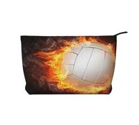 Ballon de Volley-Ball Cool Fire Flame,Trousse de Toilette en Velours côtelé, Trousse de Maquillage Portable pour Les Voyages
