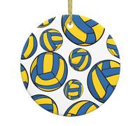 Ballon de volleyball jaune et bleu personnalisé rond en céramique à suspendre pour Noël, vacances, mariage, fournitures de fête, cadeaux souvenirs 1 pièce