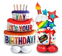 Ballon Debout d'Anniversaire - 2 Pièces Gonflable Gâteau et Cadeaux Décoration pour Fête