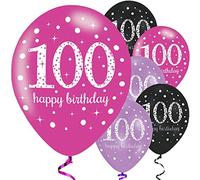 Ballon décoratif 100 ans et anniversaire | 6 ballons métalliques en noir/violet/rose | Nombre 100 centaines de ballons de fête Happy Birthday