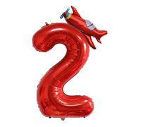 Ballon décoratif de fête - Motif avion rouge avec ballon géant en forme de chiffre de 101,6 cm jumelé avec un mini ballon d'avion rouge (rouge 2)