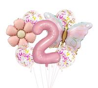 Ballon décoratif en forme de papillons - Pour fille - Chiffre 2 - Ballon en aluminium - Papillon - Décoration d'anniversaire de 2 ans - Pour fille