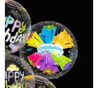 Ballon décoratif transparent Congratulations étoiles multicolores, 55 cm