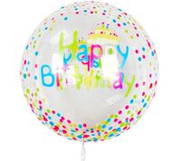 Ballon décoratif transparent Happy Birthday avec points colorés, 55 cm