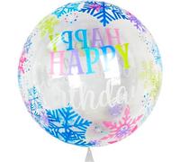 Ballon décoratif transparent multicolore avec cristaux - Happy Birthday, 55 cm