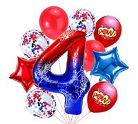 Ballon Decoration Anniversaire Araignée, 10 Pièces Spider Ballons en Aluminium, Étoiles Ronds Chiffres Ballons, Ballon Aluminium Rouge Bleu pour Enfants Décorations de Fête à Thème (4 Ans)