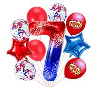 Ballon Decoration Anniversaire Araignée, 10 Pièces Spider Ballons en Aluminium, Étoiles Ronds Chiffres Ballons, Ballon Aluminium Rouge Bleu pour Enfants Décorations de Fête à Thème (7 Ans)