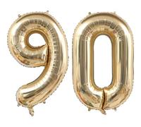 Ballon doré de 100 cm - En forme de chiffre 90 - Champagne doré - Décoration pour 90e anniversaire - Ballon géant en aluminium - Pour fête, mariage, anniversaire d'enfant - Numéro 90