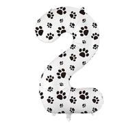 Ballon en aluminium blanc en forme de chiffre 2 avec empreintes de pattes 86,4 cm