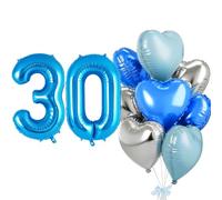 Ballon en aluminium bleu en forme de chiffre 30 - Ballon en aluminium en forme de cœur - 100 cm - Ballon à l'hélium - Kit de décoration pour anniversaire, jubilé, fête