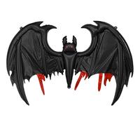 Ballon en aluminium chauve-souris noir avec accents rouges - Environ 120 x 81 cm - Rempli d'air - Avec paille - Grand ballon décoratif d'Halloween - Décoration de fête effrayante à thème - Ballon