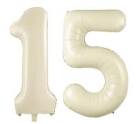 Ballon en aluminium en forme de chiffre 15 - 100 cm - Blanc crème - Décoration d'anniversaire - Ballon géant en aluminium - Pour fête, mariage, anniversaire d'enfant - Numéro 15/51
