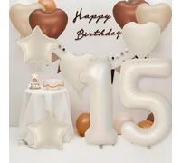 Ballon en aluminium en forme de chiffre 15 pour filles et garçons - Décoration de 15e anniversaire - Blanc sable crème - 101,6 cm - 45,7 cm