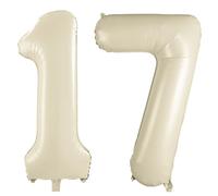Ballon en aluminium en forme de chiffre 17 - 100 cm - Blanc crème - Décoration pour 17e anniversaire - Décoration d'anniversaire - Numéro 17 - Pour fête, mariage, anniversaire d'enfant