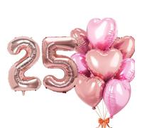Ballon en aluminium en forme de chiffre 25, ballon en aluminium en forme de cœur, or rose, 101 cm, à l'hélium, kit de décoration pour fête d'anniversaire, décoration de fête