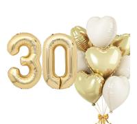 Ballon en aluminium en forme de chiffre 30 - Ballon en aluminium en forme de cœur - Or clair - Beige - 101 cm - Kit de décoration pour anniversaire, jubilé, fête
