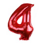 Ballon en aluminium en forme de chiffre 40 cm pour garçon et fille - Ballon d'anniversaire pour 1er 1, 18, 25, anniversaire de mariage, remise de diplôme, séance photo - rouge chiffre 4