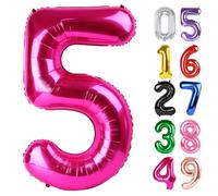 Ballon en aluminium en forme de chiffre 5 pour enfants, 101,6 cm, rose vif, décoration de fête d'anniversaire pour enfants, ballon géant à paillettes pour fournitures de fête