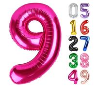Ballon en aluminium en forme de chiffre 9 pour enfants - 101,6 cm - Décoration de fête d'anniversaire pour enfants - Ballon géant à paillettes pour fournitures de fête - Rose vif