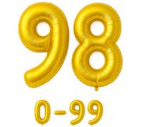 Ballon en aluminium en forme de chiffre, doré, 80 cm, avec tube d'air, parfait pour un anniversaire, une fête et des événements, peut également être utilisé avec de l'hélium, décoration (98)