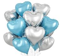 Ballon en aluminium en forme de cœur en forme de cœur argenté et bleu, 45 cm, pour mariage, anniversaire, Saint-Valentin, fiançailles, fête des mères