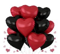 Ballon en aluminium en forme de cœur métallique noir et rouge, 45 cm, en forme de cœur, pour mariage, anniversaire, fiançailles, Saint-Valentin