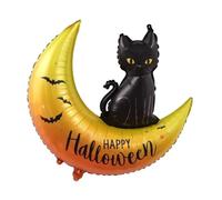 Ballon en aluminium Halloween - Chat noir et lune - 88 x 76,5 cm - Décoration effrayante pour fête effrayante - Ballon Happy effrayant - Idéal pour l'air ou l'hélium - Décoration parfaite pour