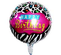 Ballon en aluminium « Happy Birthday » - Rond - 45 cm de diamètre - Motif léopard et zèbre - Rose - Idéal pour les fêtes d'anniversaire, les anniversaires et les occasions spéciales - Durable et