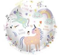 Ballon en aluminium joyeux anniversaire licorns 45 cm MOSELOTA