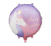 Ballon en aluminium licorne « Happy Birthday » - 35,6 cm - Rose et violet - Décoration de fête d'anniversaire pour fille - Gonflage à l'hélium ou à l'air libre