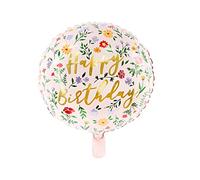 Ballon en Aluminium Mat - Couleur Rose Clair - Motif Floral et inscription « Happy Birthday » - Taille 35 cm - Fête Anniversaire