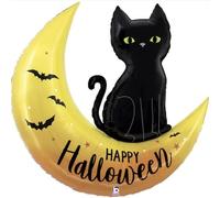 Ballon en aluminium motif chat noir et lune pour Halloween, 104 cm, gonflable à l'hélium ou à l'air, décoration de fête effrayante