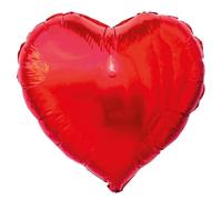 Ballon en aluminium rouge en forme de cœur H45 cm avec sa paille de gonflage
